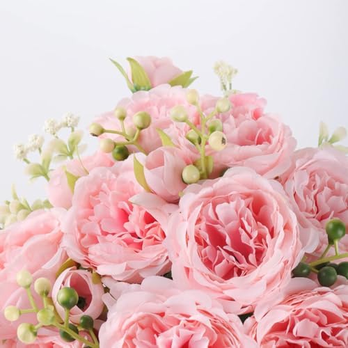Pusuny Light Pink Artificial Peony Bouquet 2 Bundles