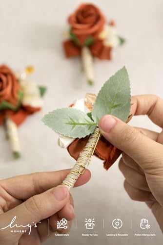 Lings Moment Terracotta Orange Boutonniere Set