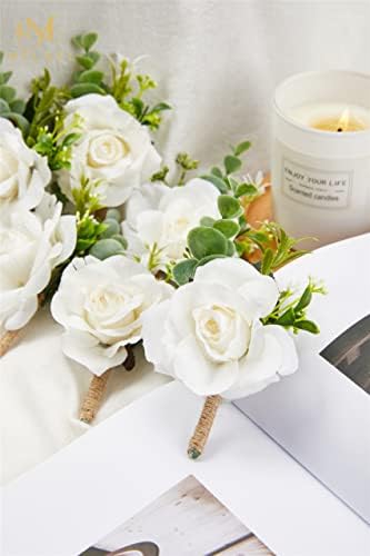 Meldel Ivory Rose Boutonniere Set of 6 for Men 1