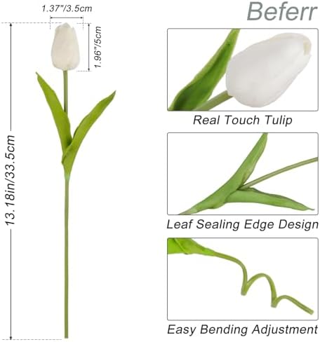 Beferr White Tulips Artificial Flowers 18Pcs Bouquet Set