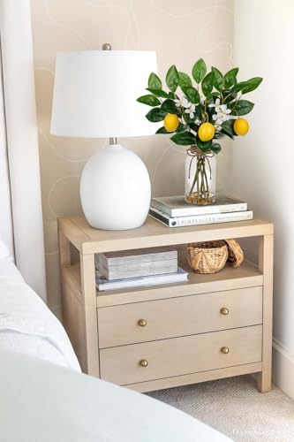 Oairse Artificial Lemon Stems in Glass Vase with Faux Water
