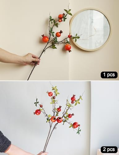 Forlaoers 2pcs Artificial Red Pomegranate Flowers