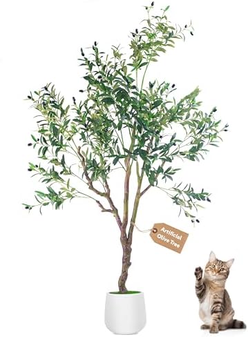 Faux Olive Tree 6FT Tall with White Planter and Lifelike Fruits