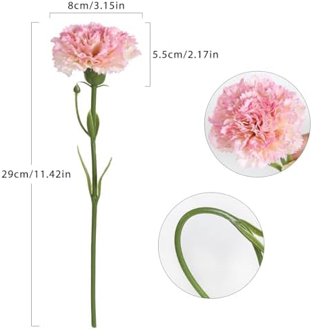 ICBOX Artificial Pink Carnation Flowers 15pcs with Stems