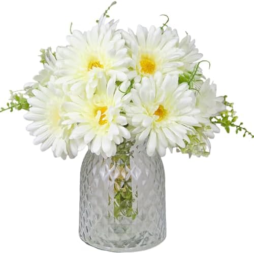 TOPIA Artificial Daisies Gerbera Bouquet 10 Stems Silk White