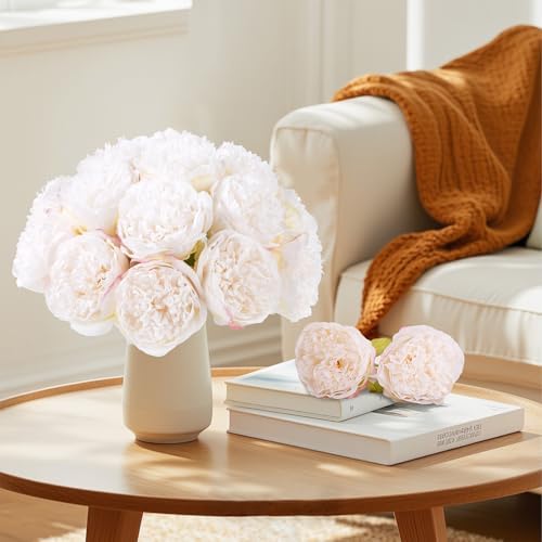 UArtlines 2 Bouquet 10 Heads Artificial Peony Decor Cream White