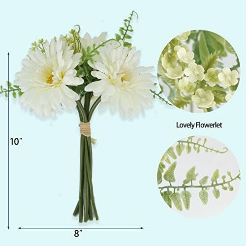 TOPIA Artificial Daisies Gerbera Bouquet 10 Stems Silk White