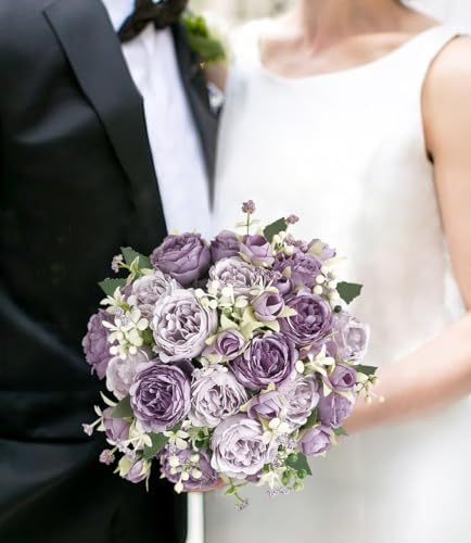 Mkono Peonies Artificial Flowers Purple Indoor Fake Bouquet