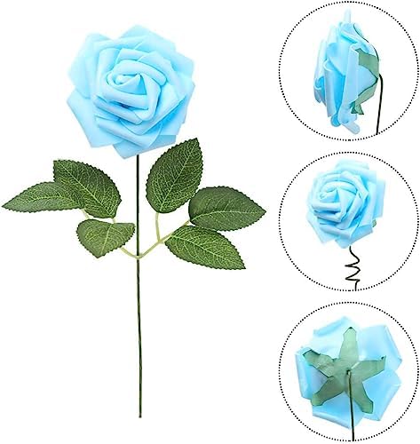 IPOPU 30pcs Baby Blue Roses Artificial Flowers with Stems