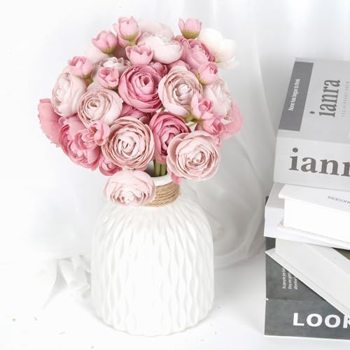 IPOPU Artificial Ranunculus Bouquets with Stems 12PCS Dusty Rose
