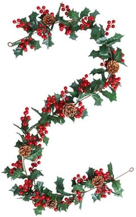 Christmas Garland Artificial Fruits Green Plants Vine with Hanging Hooks