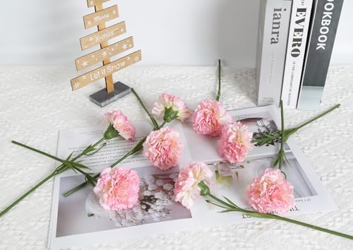 ICBOX Artificial Pink Carnation Flowers 15pcs with Stems