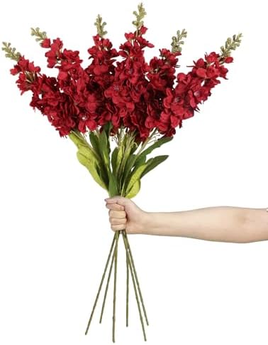 IPOPU Red Artificial Snapdragon Flowers 6 PCS Long Stem Silk Flowers