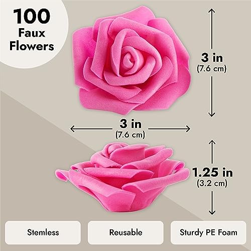 Juvale 100 Pack Hot Pink Artificial Roses