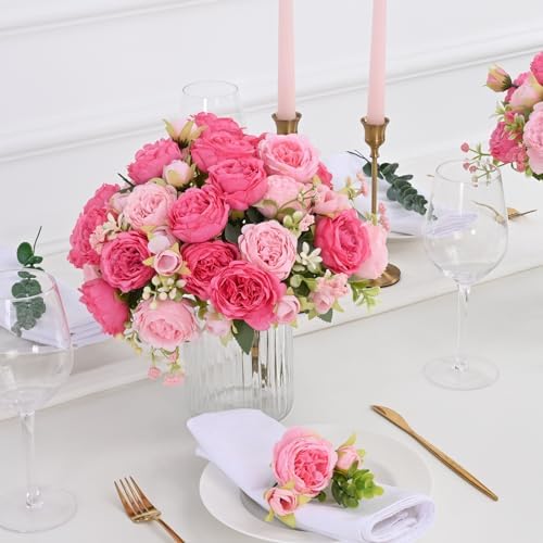 MARTINE MALL 2 Pack Mixed Pink Artificial Peonies Flowers