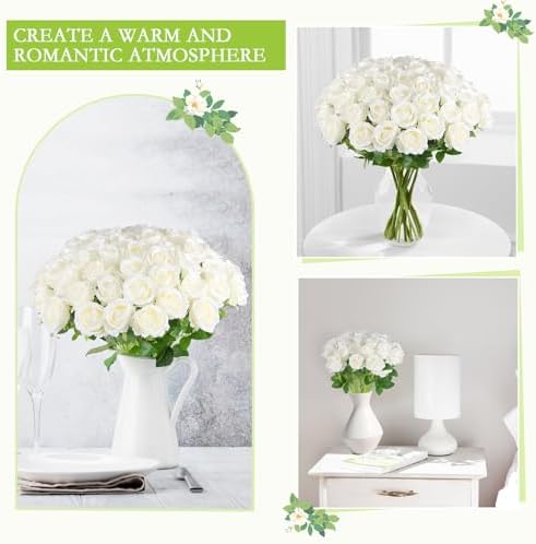 Hananona 50 Pcs Artificial Roses White Bulk