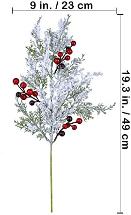 Winlyn 6 Pcs Artificial Cedar Sprays with Red Berries