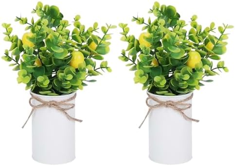 Artificial Fruit Tree with Pot 2Pcs Fake Bonsai Greenery Decor
