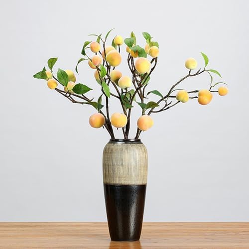 NFNSIG Artificial Peach Tree Branches with Peaches and Green Leaves
