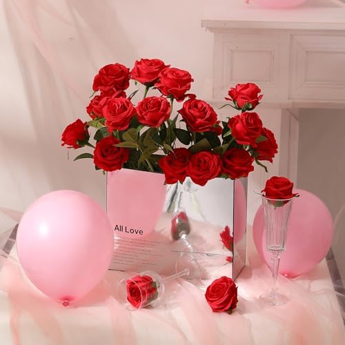 Hawesome 12PCS Artificial Silk Roses Bouquet with Realistic Buds