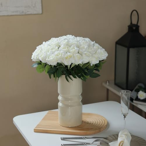 YXZZWL 60 Pcs Artificial Roses White Realistic