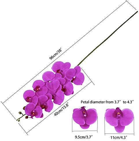 Fnize Artificial Orchid Stems with 9 Large Petals 38 Inches 2pcs Rose Red