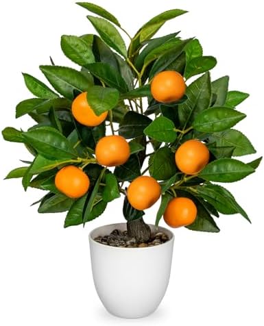 Faux Orange Tree 161 Inch Artificial Citrus Plant with White Pot