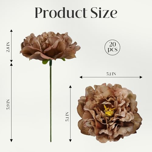 20pcs 5 Inch Artificial Peonies with 6 Inch Stems