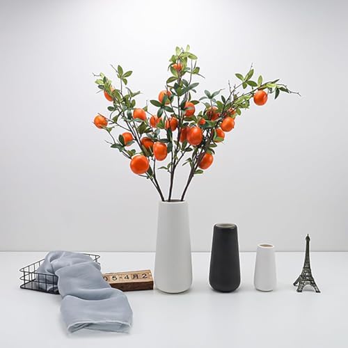 Lifelike Artificial Orange Branches with Green Leaves