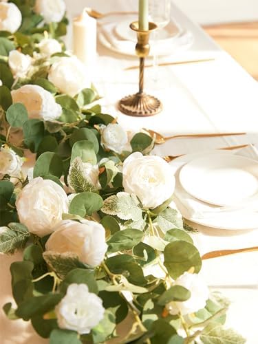 MISSPIN Artificial Flower Garland with Peonies and Roses