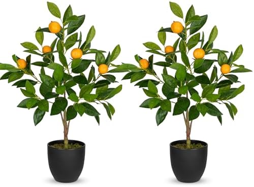 2 Ft Artificial Orange Trees 2 Pack with Black Pots