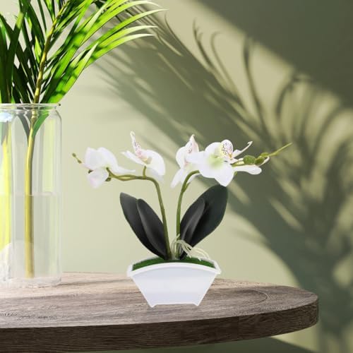 POPETPOP Artificial Orchid Flowers in Ceramic Pot White
