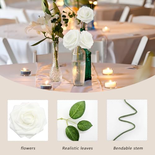 White Roses Artificial Flowers 100PCS for Wedding Decor