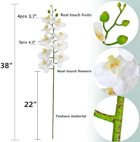Htmeing 38 Inch Artificial Phalaenopsis Flowers Branches Real Touch