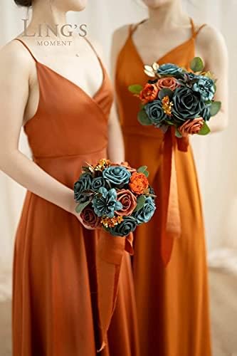 Lings Moment Artificial Roses 25Pcs 3 Inch Teal Shades