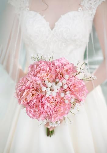 ICBOX Artificial Pink Carnation Flowers 15pcs with Stems