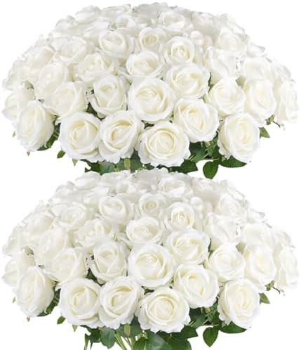 Hananona 50 Pcs Artificial Roses White Bulk