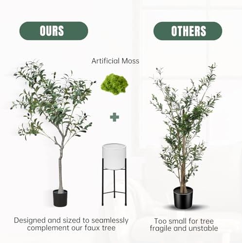 URALFA 5FT Artificial Olive Tree with White Planter