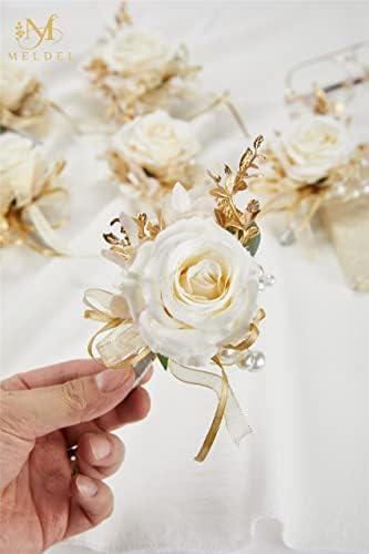 Meldel Champagne Boutonniere Set of 6 for Groom Best Man