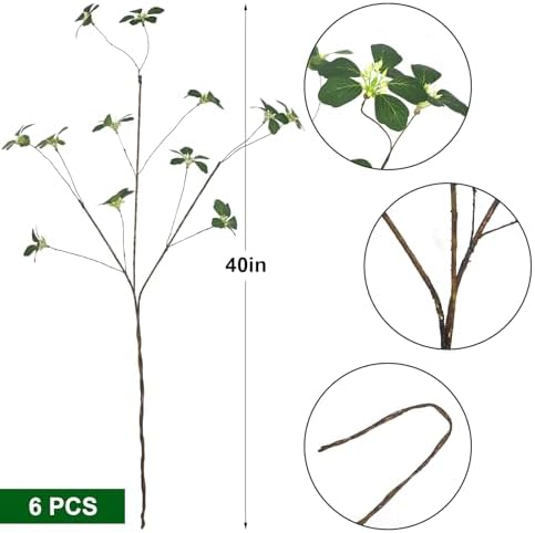 6Pcs 40 Inch Faux Eucalyptus Branches with Artificial Leaves and Seeds