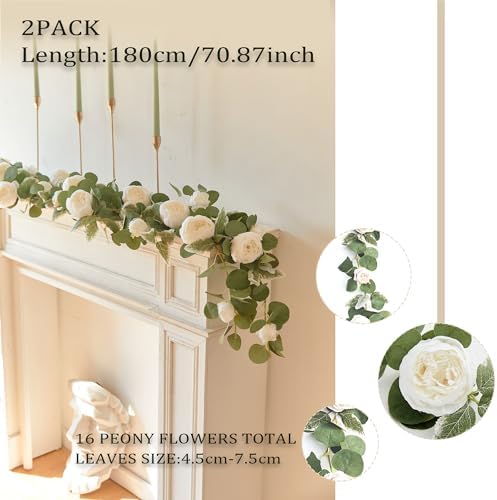 MISSPIN Artificial Flower Garland with Peonies and Roses