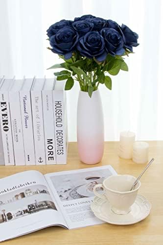LVEFIT Artificial Rose Bouquet with 12 Pcs Long Stem Silk Roses Navy Blue