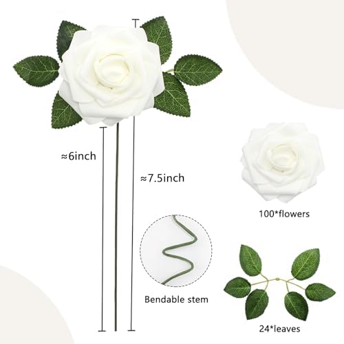 White Roses Artificial Flowers 100PCS for Wedding Decor