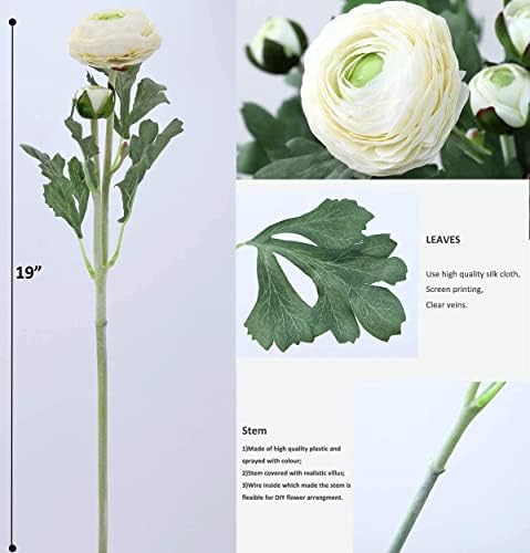 TOPIA Artificial Ranunculus Flowers 6 Pack White