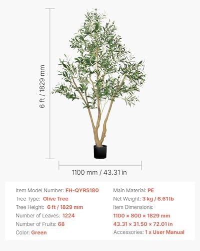 VEVOR 6FT Artificial Olive Tree with Realistic Fruits and Leaves