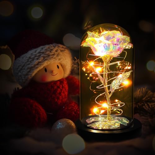 Light Up Rose in Glass Dome Birthday Gift for Her