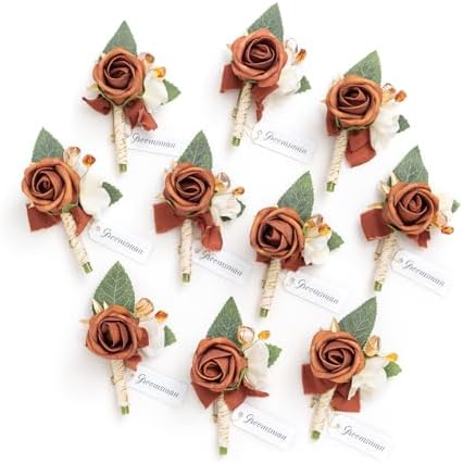 Lings Moment Terracotta Orange Boutonniere Set