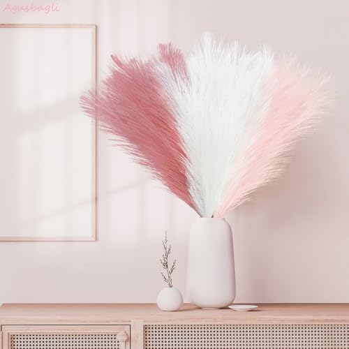 Agusbagli 30pcs Pink Faux Pampas Flowers Vase Filler Decor