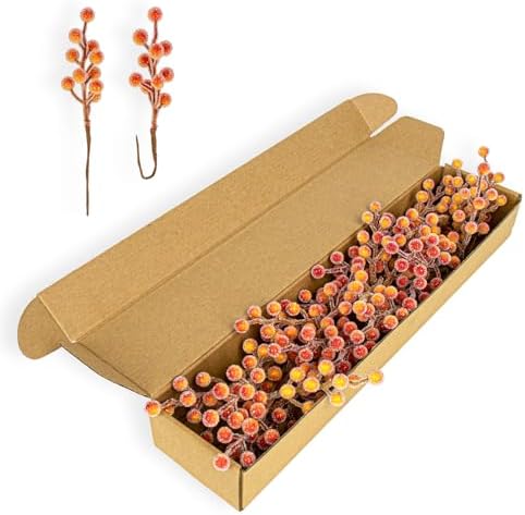 Frosted Artificial Orange Berry Stems 32 Pack Fall Decor