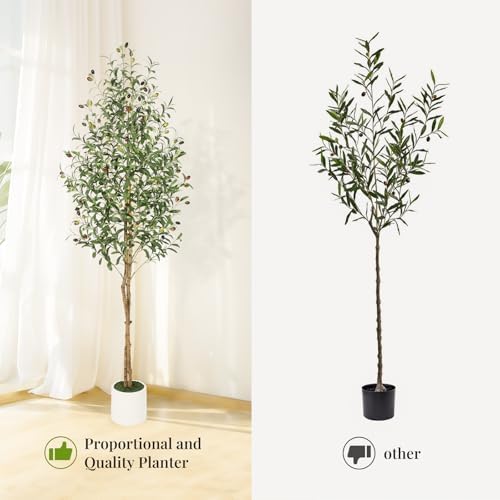 GAOMON 6ft Artificial Olive Tree with White Pot 2pcs
